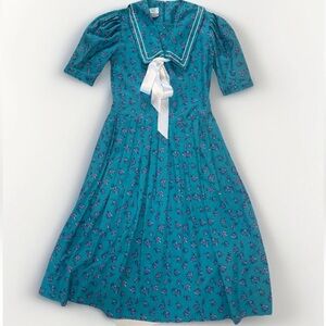 Laura Ashley Vintage 80’s Cotton  Sailor Floral Dress Sz 8 Cottagecore Prairie